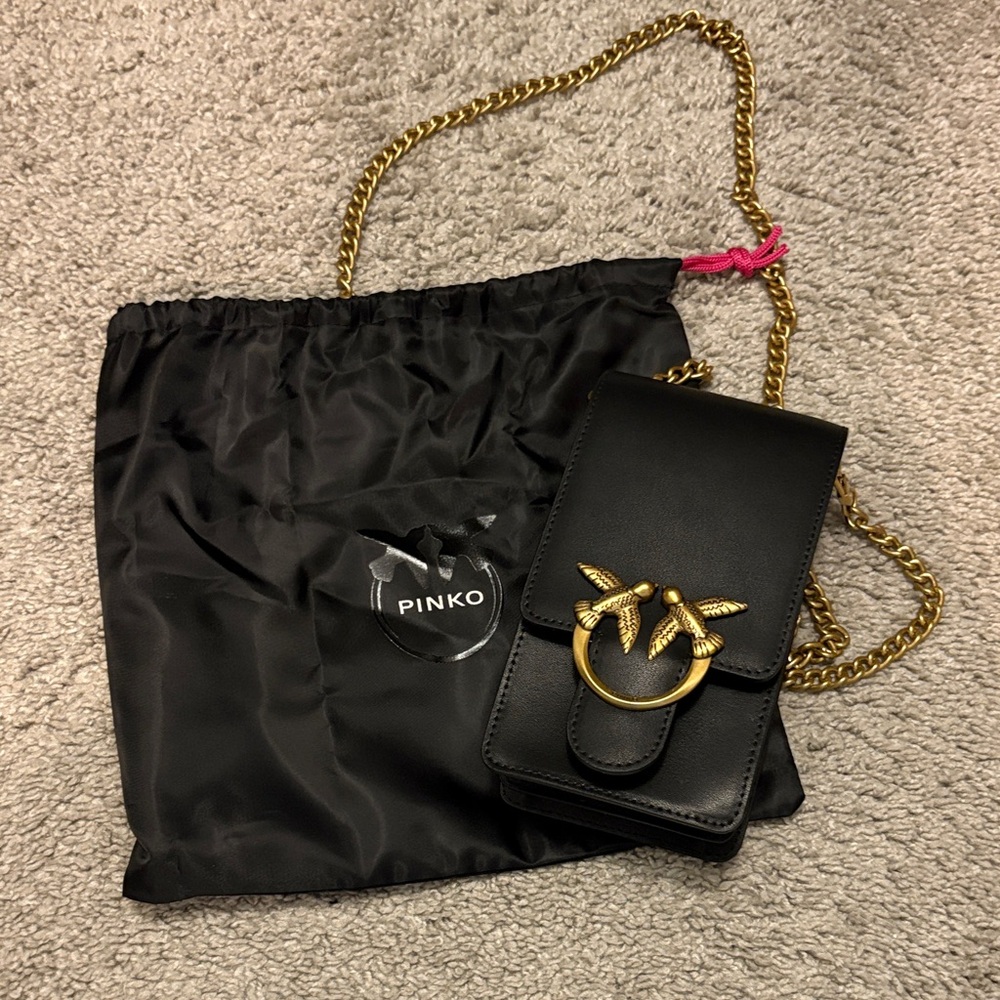 Pinko Black Crossbody Bag with Gold Chain